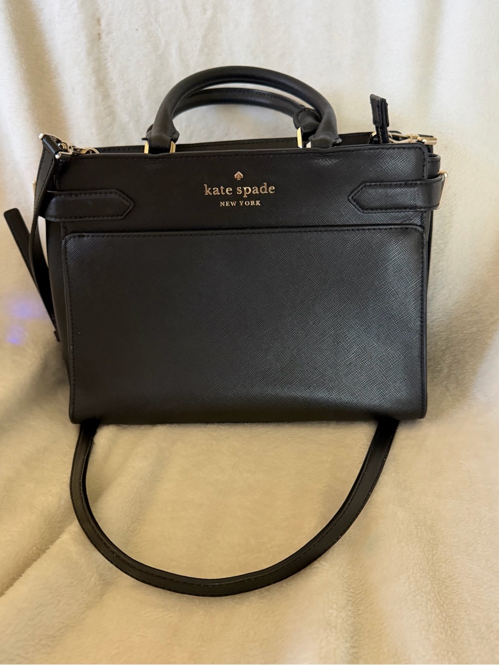 Like new kate spade Black Leather Structured Satchel with Top Handles